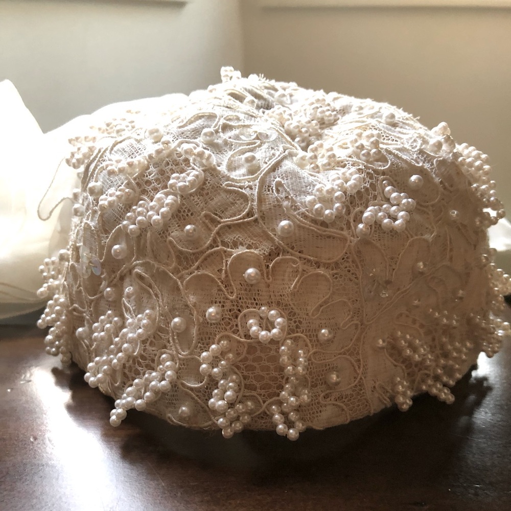 Vintage beaded wedding vail hat